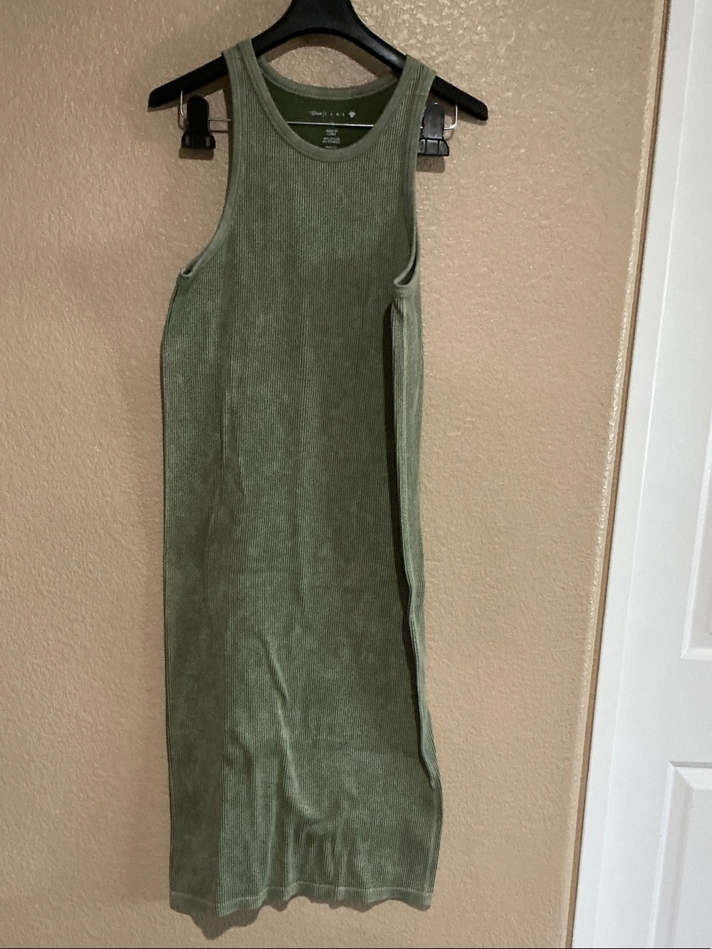 Crave Fame Olive Green Ribbed Tank Midi Dress